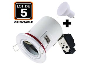 7061112507521 - Europalamp - 5 Spots bbc Orientable Blanc IP20 + Ampoule GU10 7W Blanc Chaud + Douille