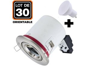 7061113471111 - Europalamp - 30 Spots bbc Orientable inox IP20 + Ampoule GU10 7W Blanc Neutre + Douille