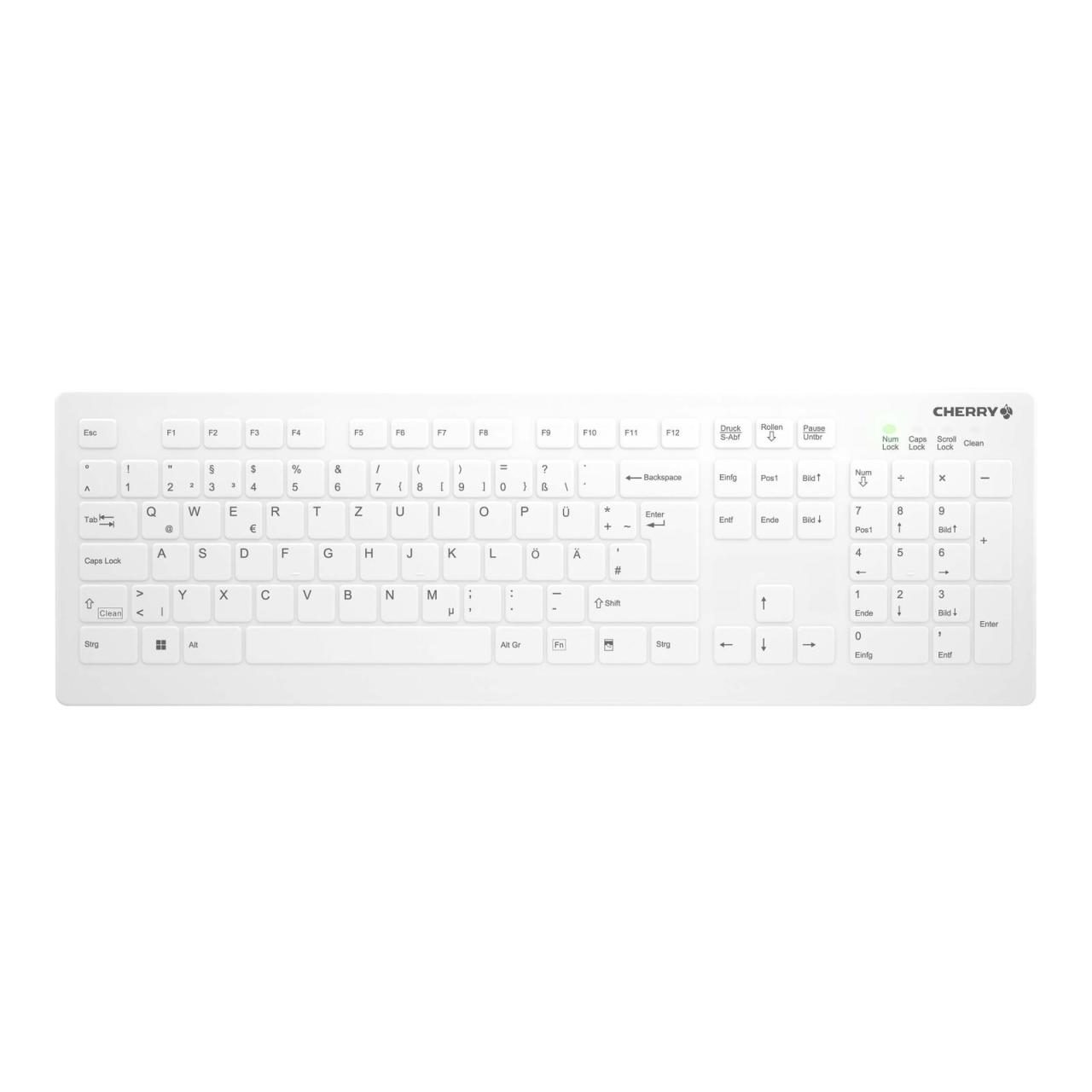 7061117288593 - CHERRY Active KEY MTA AK-C8112 Wireless Funk Tastatur Deutsch QWERTZ Weiß Ergonomisch Geräuscharme Tasten Silikonmembran vollversiegelt IP68 Geeignet f