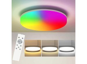 7148556125396 - Led Deckenleuchte 24W 2200LM 2700K Warmweiß Deckenlampe IP54 Panel Badezimmer led fest integriert IP54 Wasserfest Rund Badlampe Ø275mm rgb+cct