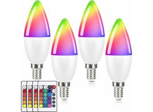 7148556125464 - Led Smarte Farbwechsel E14 kerzen Lampe rgb Light Bulb 3000k 4w Warmweiß Mit Fernbedienung Dimmable Coloured Bulb 15 Colours 4 Dynamic Modes