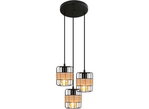 7280472793324 - Pendelleuchte Vintage E27 Hängelampe Rattan Hängeleuchte Retro Esstischlampe Schwarz Wohnzimmerlampe Hängend Metall Lampenschirm Rustikal Natur