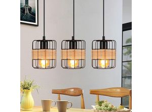 7280472793942 - Pendelleuchte Vintage E27 Hängelampe Rattan Hängeleuchte Retro Esstischlampe Schwarz Wohnzimmerlampe Hängend Metall Lampenschirm Rustikal Natur