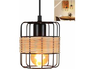 7280472794000 - ZMH Pendelleuchte Vintage E27 Hängelampe Rattan Hängeleuchte Retro Esstischlampe Schwarz Wohnzimmerlampe Hängend Metall Lampenschirm Rustikal Natur