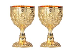 7295824456413 - EjLife 2 Stück 30 Ml Kelchbecher Retro-Weinkelch Goldene Ornament-Kollektion Kleiner Kelch Geprägter Weinlikörbecher (Kürbisgold)