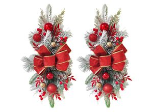 7295824519620 - 2 Stück Weihnachts-Treppengirlande Weihnachts-Treppendekoration Weihnachtsbeflockung zum Aufhängen am Boden (rot – ohne Lichter) - Ejlife