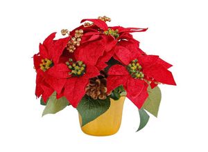 7295824519729 - Ejlife - 1 rote 7-köpfige Weihnachts-Topfpflanze (Topf aus Kunststoff Blumen aus Samtstoff) Desktop-Ornamente simulierte Blumen Restaurant-Bar