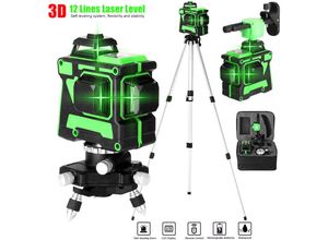 7295824522460 - Ejlife - 3 x 360° 3D-Laser-Nivelliergerät mit 12 Linien selbstausgleichender grüner Laser-Nivelliergerät rotierendes horizontales vertikales