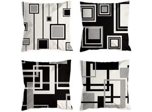 7296924913776 - AlwaysH 45 x 45 cm 4er-Set schwarz-weißer Kissenbezug modernes geometrisches Muster weicher kurzer Plüsch quadratischer Kissenbezug