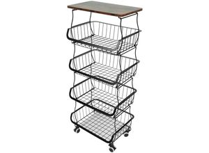 7309487865267 - Obst- & Gemüsekorb 40×30×94cm Wanxiang Rollendes Rad Design Carbon Stahl Atmungsaktiv Sauber & Ordentlich Schwarz