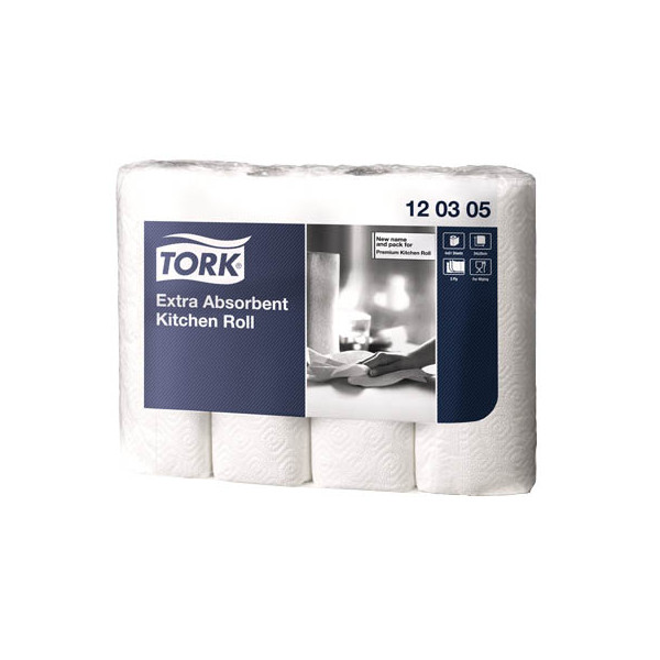 7310791208299 - Tork Premium Küchenrolle 26 x 25 cm Hochweißes und saugstarkes 3-lagiges Küchenkrepp 1 Packung = 4 Rollen