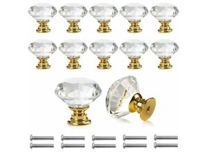 7317829354355 - 12 Stück Türknauf-Griffe Diamant-klares Kristallglas Tür Möbel Schublade Kommode Dekoration mit Schrauben (30 mm) - Shining House