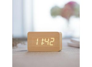 7317829414134 - Digitaler Wecker aus Holz verstellbare Helligkeit Sprachsteuerung LED-Uhr rechteckige Anzeige Zeit und Temperatur Heimdekoration - Shining House