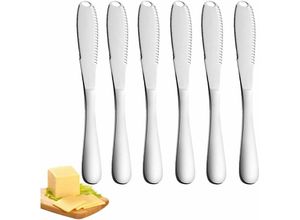 7317829448481 - Buttermesser 6 Stück Butterverteiler mit gezackter Kante professionelles 3-in-1-Buttermesser zum Schneiden von Gemüse Obst Käse (Silber) - Ahlsen