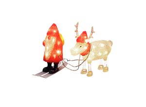 7318302391034 - KONSTSMIDE LED Dekofigur Acryl Weihnachtsmann und Rentier Weihnachtsdeko rot aussen LED fest integriert Warmweiß 40 warm weiße Dioden rot