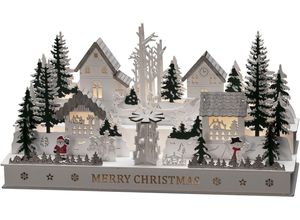 7318303265211 - Weihnachtsdorf KONSTSMIDE Weihnachtsdeko Weihnachtsdörfer Gr H T 23 cm x 16 cm weiß Weihnachtskrippen Weihnachtsdörfer 6 Stunden Timer 12 warm weiße Dioden