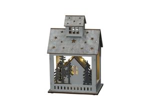 7318303278211 - 3278-210 Holz-Figur Haus Markt Warmweiß LED Warmweiß Timer mit Schalter