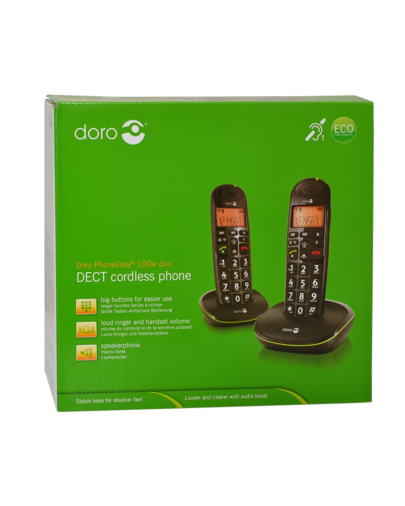 7322460055646 - DORO PhoneEasy 100W Duo - Schnurlostelefon mit Anruferkennung - DECTGAP - Schwarz + 1 Zusätzliche(s) Handset(s) (380100)