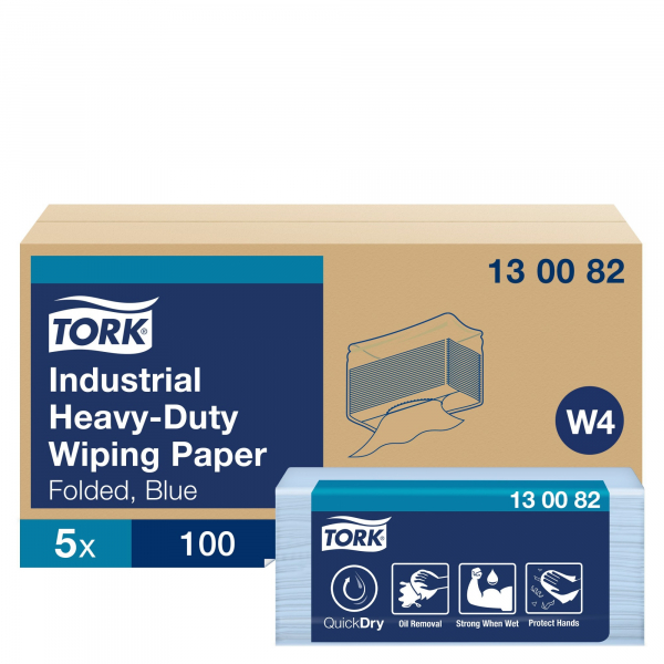 7322540183832 - TORK Extra Starke Industrie Papierwischtücher Blau W4 schützen die Hände 5 × 100 Tücher 130082 Anzahl 500 St