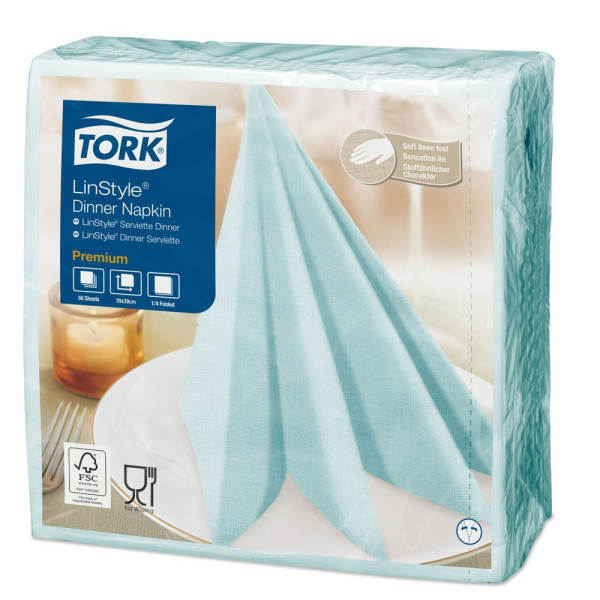 7322540901115 - TORK Servietten LinStyle® Premium aqua blue 1-lagig 195 x 195 cm 50 St