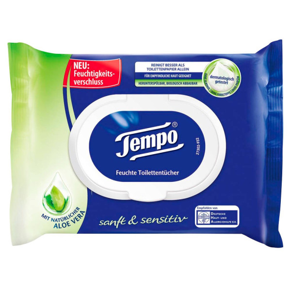 7322540907520 - Toilettenpapier feucht Sanft & Sensitiv Aloe Vera 836194 1-lagig weiß 42 Blatt 7322540907520 42 Tuch