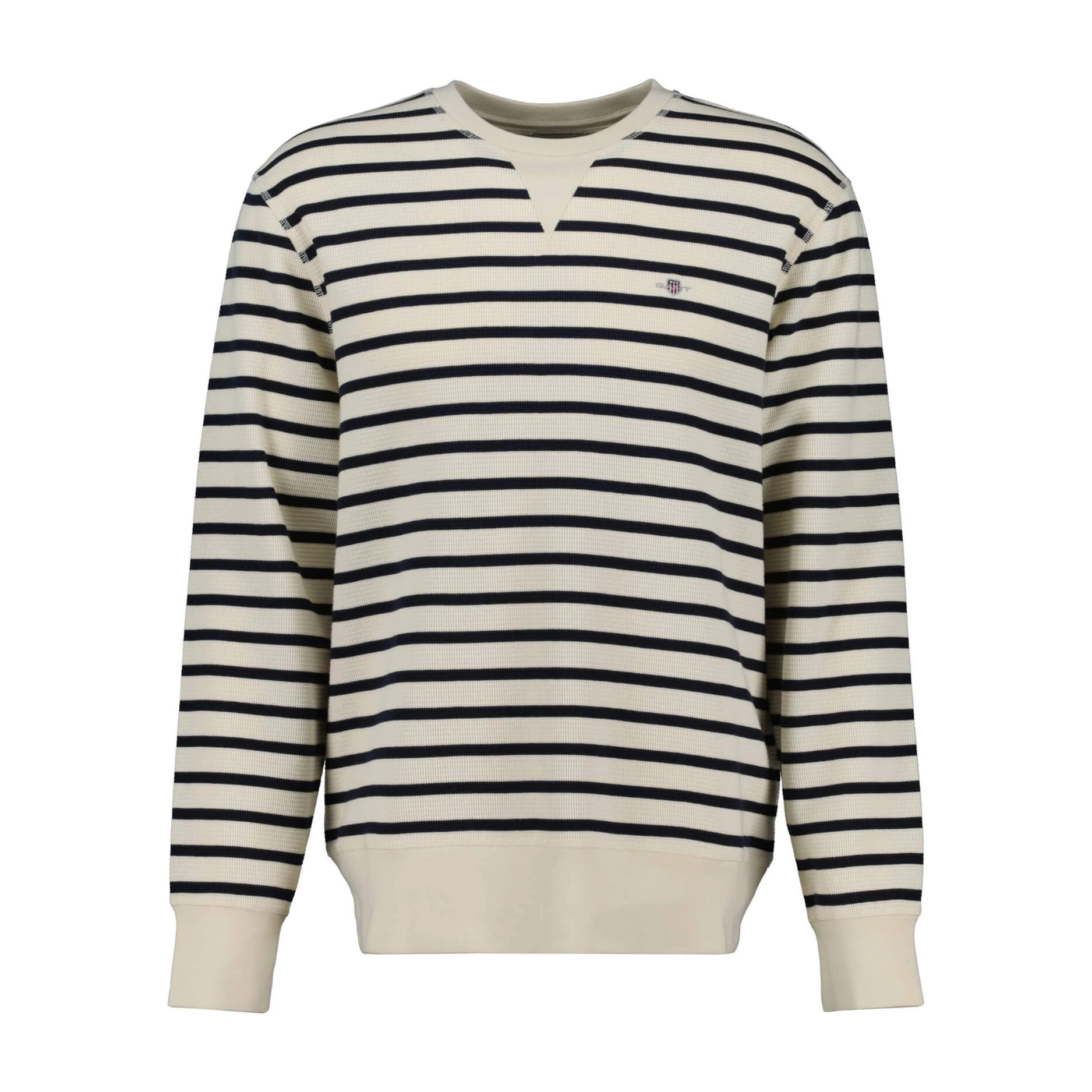 7325708288738 - Sweatshirt à col rond en maille gaufrée rayée Gant 7325708288738 - Sweatshirt à col rond en maille gaufrée rayée Gant