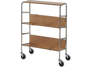 7330726308436 - Aktenordnerwagen mit Ablageboden verchromt 3 Etagen LxBxH 800 x 340 x 1060 mm Buche-Dekor ab 5 Stk