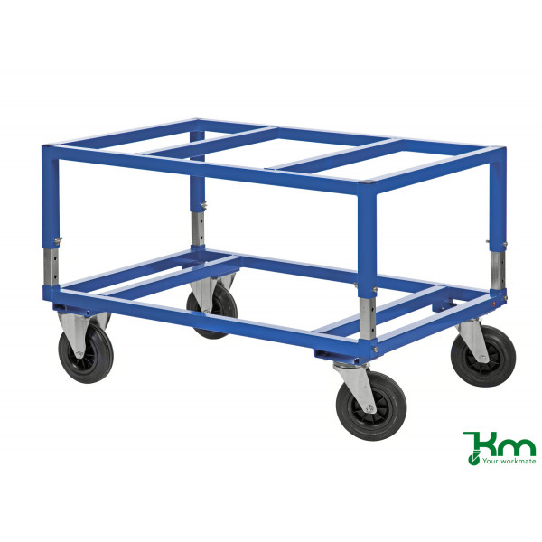 7350050352608 - Palettenwagen KM222-B 800x1200x655mm (BxLxH) bis 800kg belastbar 2 Bockrollen 2 Lenkrollen blau 7350050352608 Kongamek