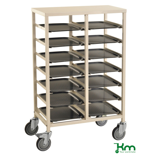 7350050356200 - Tablettwagen KM882-14 für 14 Tabletts 430x720x1095mm (BxLxH) bis 150kg belastbar 4 Lenkrollen 2 davon mit Bremse weiß 7350