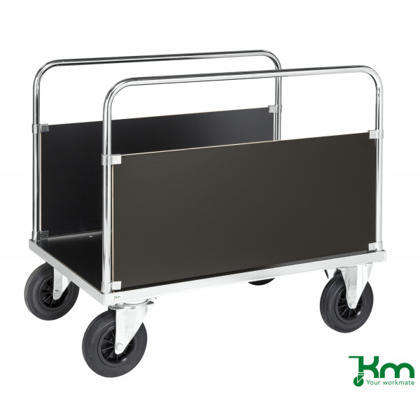 7350050357719 - Kongamek - Plattformwagen verzinkt 1200x800x900mm mit Ladefläche und 2 stirnseitigen Wänden aus mdf mit Gummibereifung und Bremse 7350050357719 - Kongamek - Plattformwagen verzinkt 1200x800x900mm mit Ladefläche und 2 stirnseitigen Wänden aus mdf mit Gummibereifung und Bremse