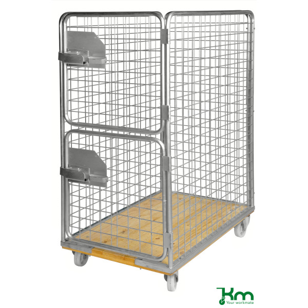 7350050359164 - Kongamek Rollcontainer verzinkt 1200x750x1700mm mit Holzboden 4 Gitterwänden 65x65mm und 2 halb öffnende Türen mit Bremse 7350050359164 - Kongamek Rollcontainer verzinkt 1200x750x1700mm mit Holzboden 4 Gitterwänden 65x65mm und 2 halb öffnende Türen mit Bremse
