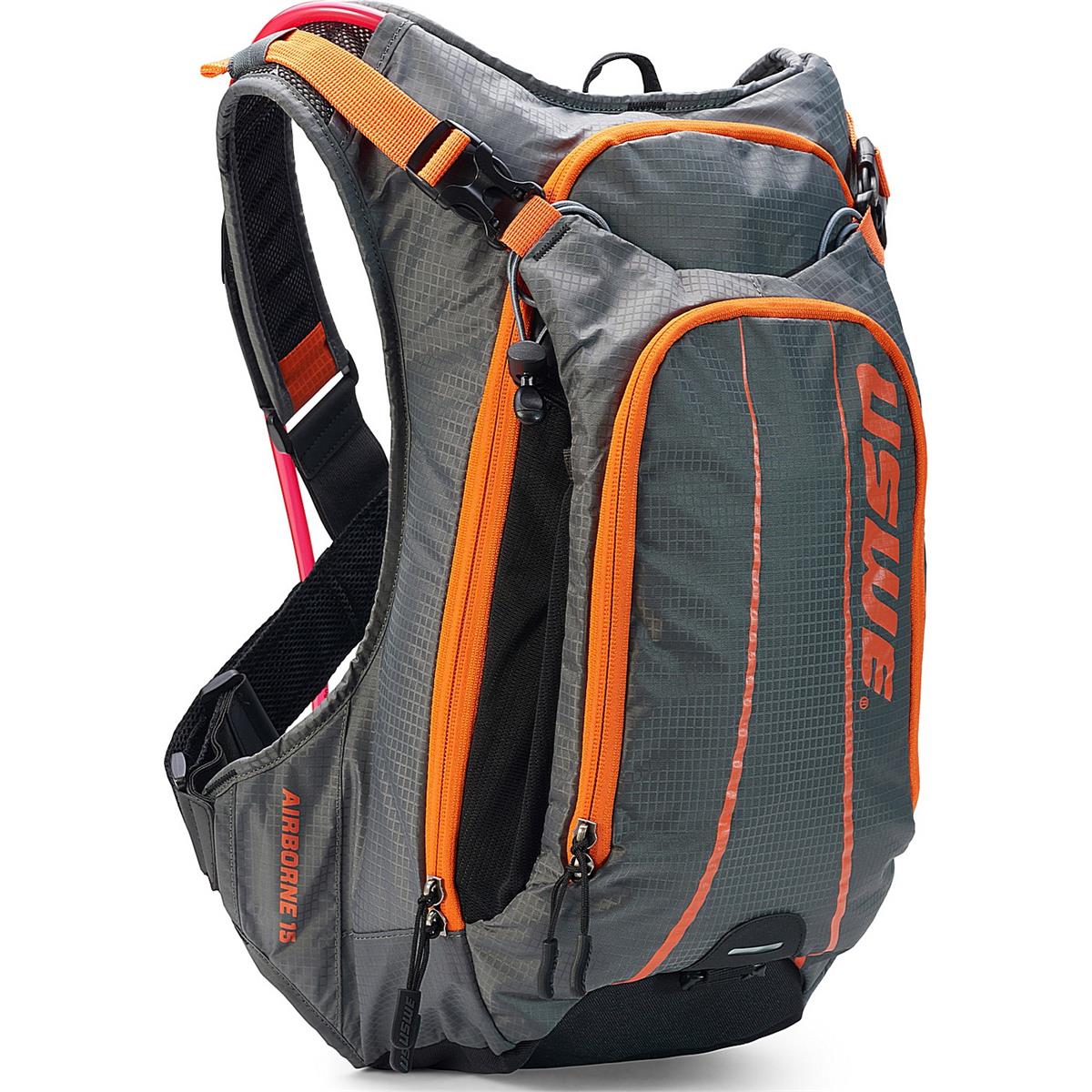 7350069252890 - Airborne 15L Rucksack Grau-Orange mit Elite Trinkblase und 12 Taschen