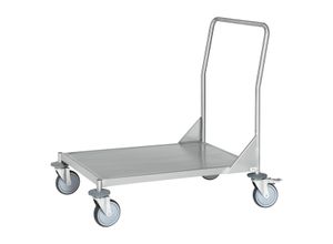 7350112290060 - Kongamek - Edelstahl- Plattformwagen rostfrei mit Schiebegriff 1 Etage 545x340mm Gummibereifung und Bremse