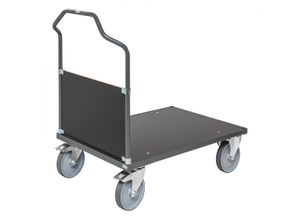 7350112290275 - Kongamek - ergonomischer Plattformwagen in dunkelgrau 1290x800x1065 mit MDF-Platte und Schiebebügel mit Gummibereifung und Bremse