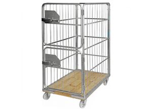 7350112292101 - Kongamek Rollcontainer verzinkt 1200x750x1700mm mit Holzboden 4 Gitterwänden 100x380mm und 2 halb öffnende Türen ohne Bremse