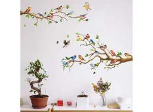 7354185183618 - Kolibri auf Ast-Wandaufkleber grünes Blatt und fliegender Vogel DIY-Kunst-Vinyl-Wandaufkleber selbstklebende Wanddekoration für Garten Wohnzimmer