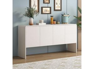 7354185189757 - Sollbry - Großes Aufbewahrungs-Sideboard im minimalistischen Stil mit 4 Türen und Rückwand-Organizer für Wohnzimmer und Eingangsbereich (weiß)