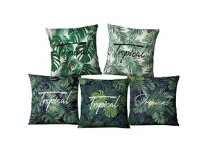 7354185223321 - Grüne tropische Blätter-Kissenbezüge 45 x 45 cm Set mit 5 dekorativen quadratischen Kissenbezügen Sommer-Palme Sommer-Kissenbezüge Kissenbezüge