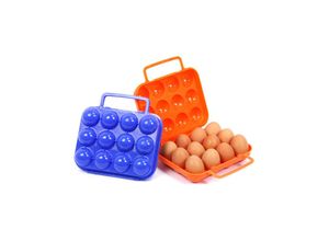 7354185230978 - Sollbry - Camping-Eierhalter Camping-Essentials mit Griff Eierbox geeignet für Outdoor Wohnmobil Camping Picknick (12 Gitter Blau + Orange)