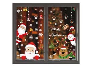 7354185232903 - Sollbry - Statische Weihnachts-Fensteraufkleber Weihnachtsmann Schneemann Hirsch Schneeflocke abnehmbares Vinyl Weihnachtsbaumaufkleber Wand-