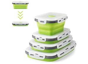 7354185243244 - 4 Stück faltbare Silikon-Lunchbox einziehbare Silikon-Lebensmittelbehälter einziehbare Lunch-Bento-Box Lebensmittelaufbewahrung Silikonbox