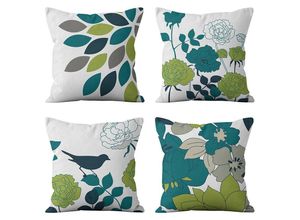 7354185244029 - Dekorativer Leinen-Kissenbezug 45 x 45 cm Bohemian-Blumenmuster grün-grau Kissenbezüge Sofa Outdoor Schlafzimmer Kissen mit verstecktem