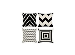 7354185244142 - Sollbry - Stück Kissenbezüge 45 x 45 cm quadratischer dekorativer Kissenbezug Sofakissenbezug schwarz-weiß bedrucktes Leinenmuster Heimdekoration