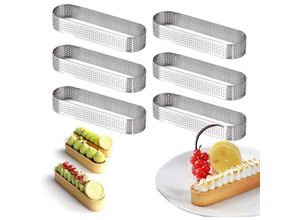 7354185278338 - Tortenkreis-Törtchenring 6er-Set Edelstahl-Törtchenform in ovaler Form hitzebeständig perforiert für Mousse-Kuchen (13 45 2 cm) - Sollbry