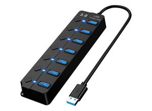 7354185283523 - Sollbry USB 30-Hub 7-Port-USB-Hub Multi-7-Port-USB-Steckdosenleiste mit unabhängigem Schalter und LEDs 5 Gbit s angetriebener USB 30-Hub für