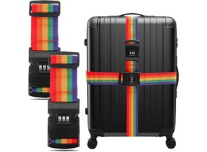 7354185298268 - Sollbry 2er-Set Gepäckgurte Reisekoffergurt mit Code verstellbarer Gepäckgurt für Koffergepäck Reisetasche Reisezubehör (Regenbogenfarbe)