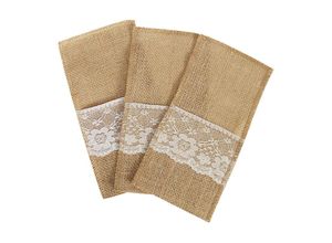 7354185320617 - Sollbry - 40 Stück Jute-Besteckbeutel Sackleinen-Besteckhalter Vintage-Besteckbeutel mit Spitze Hochzeitsdekoration Tafelaufsatz für Restaurant