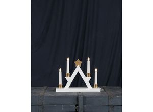 7391482023834 - 271-32 Weihnachtsdekoration kerzenständer julle E10 4X3W Holz weiss gold L33cm B6cm H26cm mit Kabelschalter - Star Trading