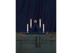 7391482023872 - Star Trading - 271-34 Weihnachtsdekoration kerzenständer julle E10 4X3W Holz blau gold L33cm B6cm H26cm mit Kabelschalter