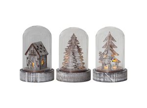 7391482025487 - Star Trading 3er-Set LED Glasglocke Kupol von Star Trading Deko Kuppeln warmweiß batteriebetriebene Weihnachtsdeko aus Glas und Holz braun Höhe 85 cm